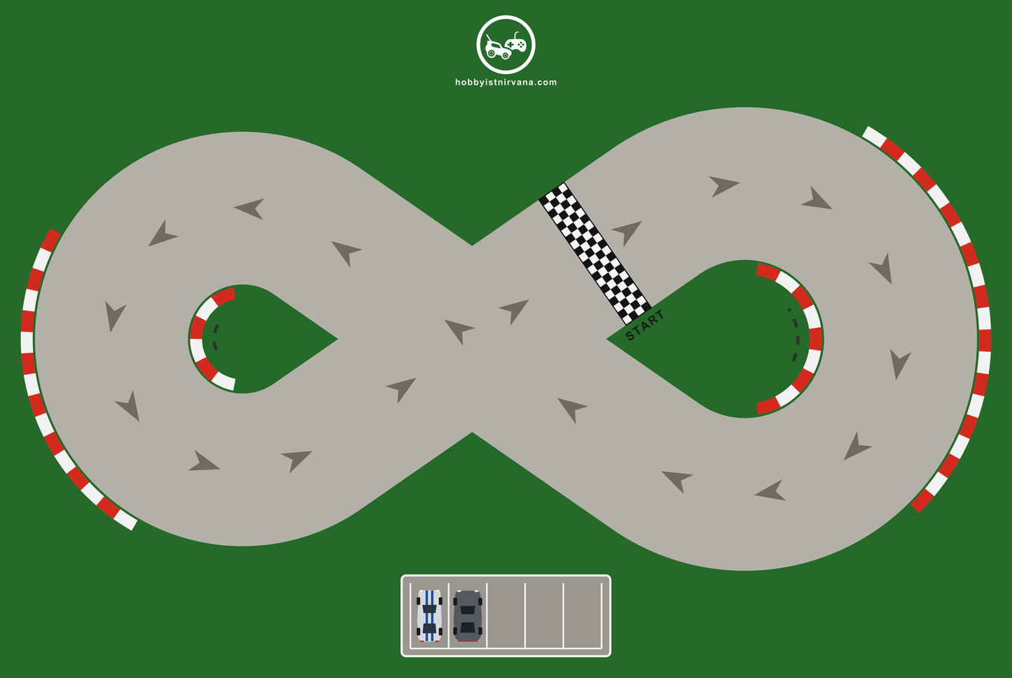 Hobbyist Nirvana 1:43 RC drift mat, 6 x 4 ft figure-8 track layout
