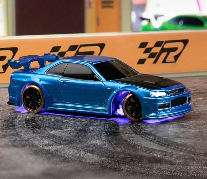 Turbo Racing C64 1:76 Micro Drift RC Car Blue – Gyro, Type-C, 2 Spare Shells