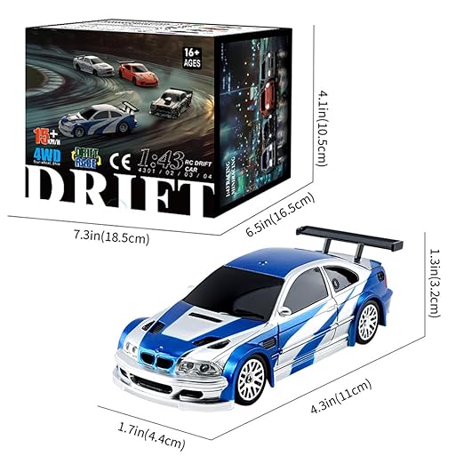 Mini RC Drift Car – 1:43 Scale 4WD | Built-in Gyro | BMW M3 / Porsche / Nissan Skyline