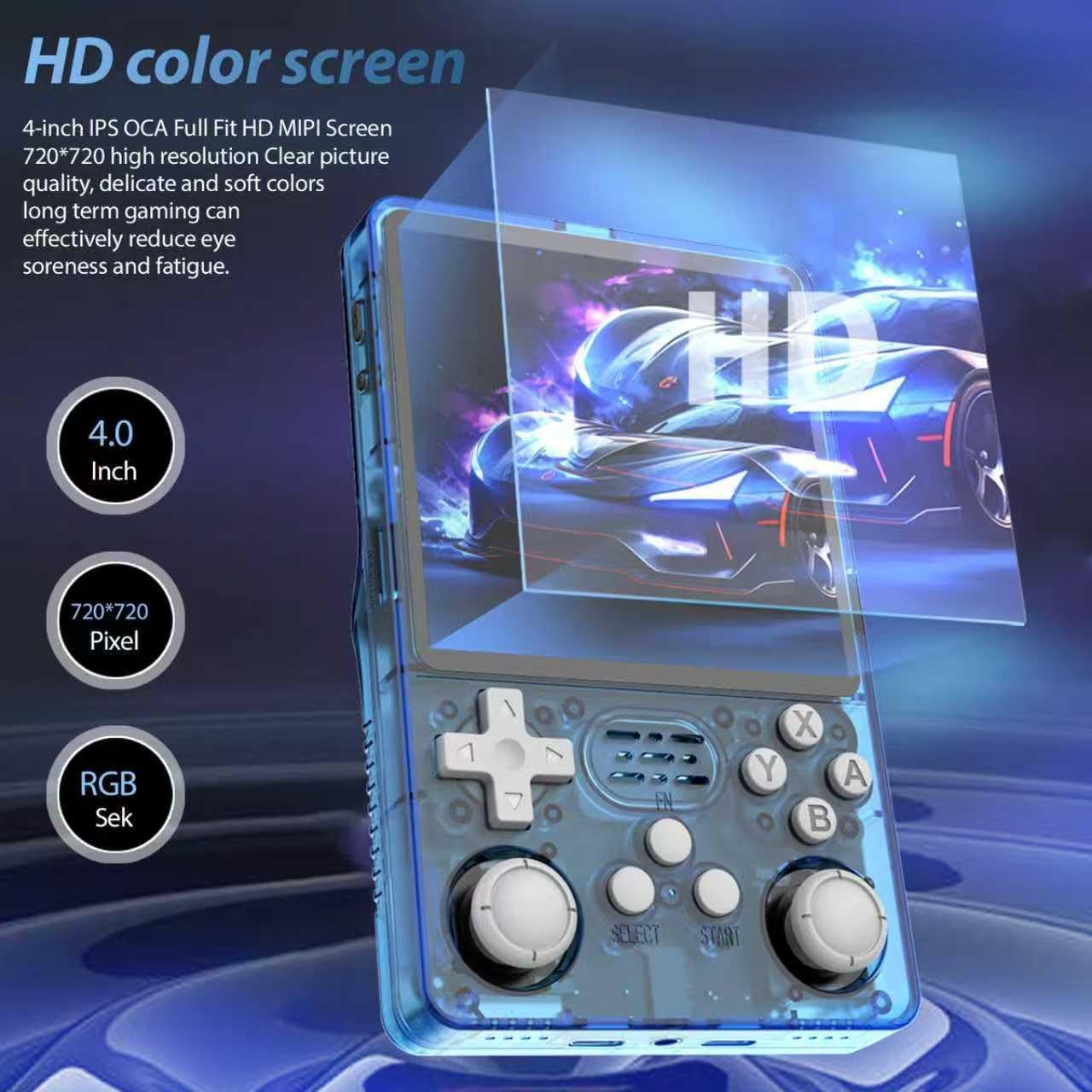 R36S Plus 64G Handheld Game Console 4.0-inch Screen Built-in 15000+ Games 3200mAh Portable Dual Hall Joystick Pocket Video Player Supports 30+ Emulators