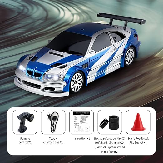 Mini RC Drift Car – 1:43 Scale 4WD | Built-in Gyro | BMW M3 / Porsche / Nissan Skyline