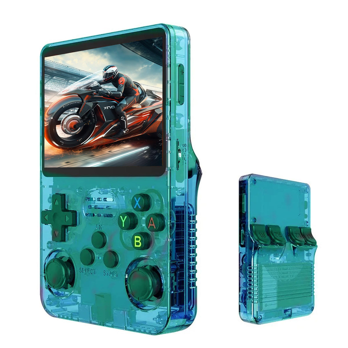 HN-R36S handheld retro game console - transparent green