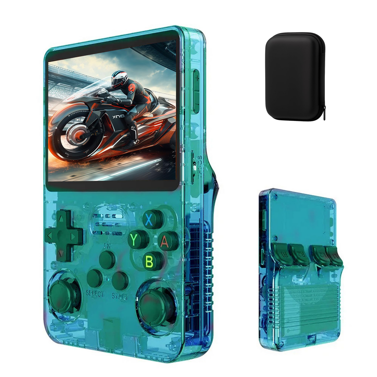 HN-R36S transparent green console with protective carry case
