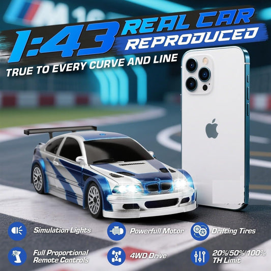 Mini RC Drift Car – 1:43 Scale 4WD | Built-in Gyro | BMW M3 / Porsche / Nissan Skyline / Mustang
