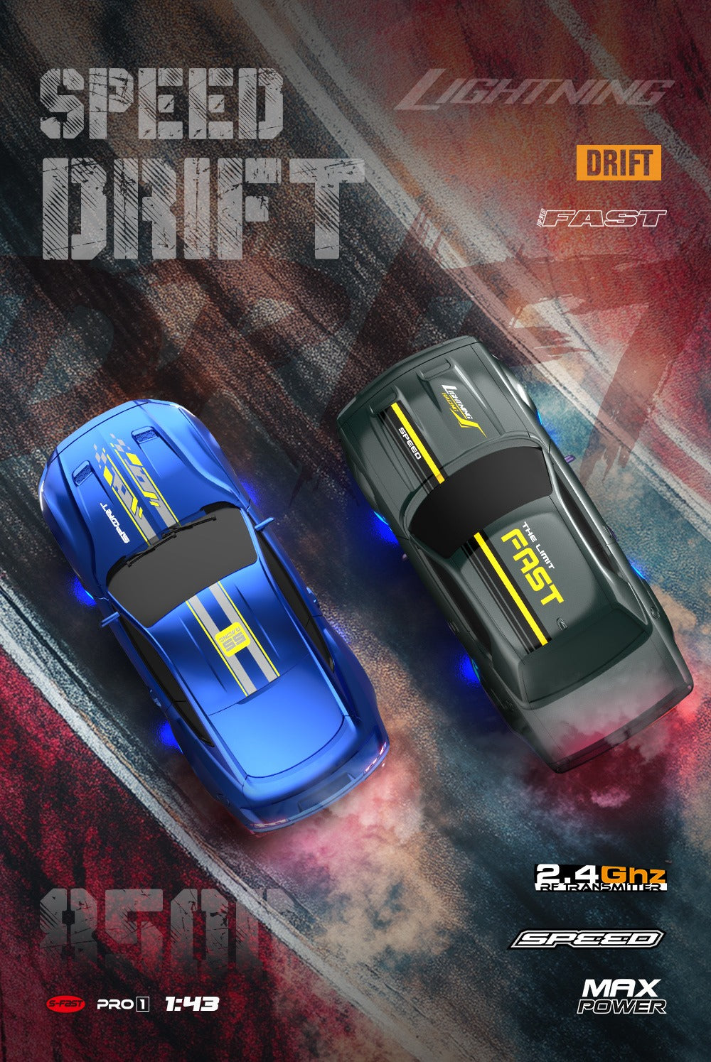 Enoze 1:43 4WD RTR Full Scale Mini Drift RC Car LED Lights Desktop Vehicle Models