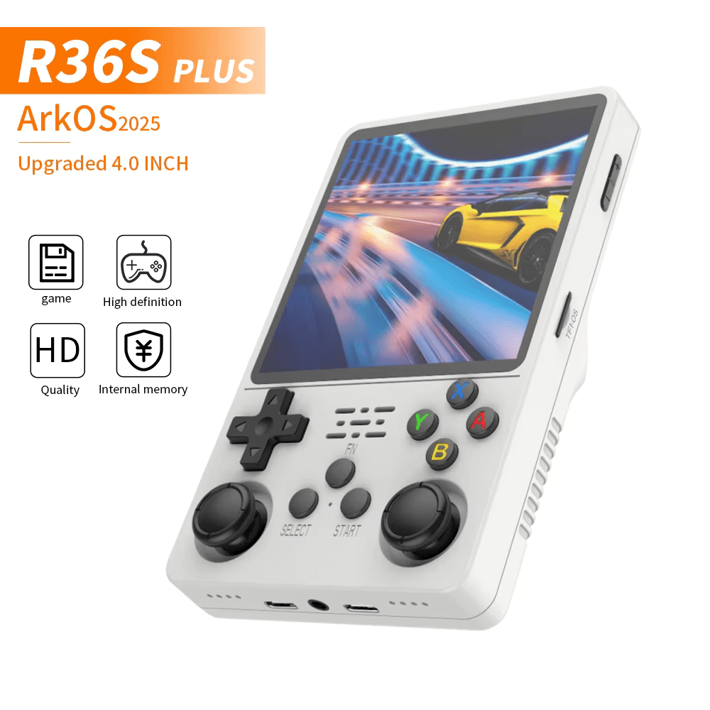 R36S Plus 64G Handheld Game Console 4.0-inch Screen Built-in 15000+ Games 3200mAh Portable Dual Hall Joystick Pocket Video Player Supports 30+ Emulators
