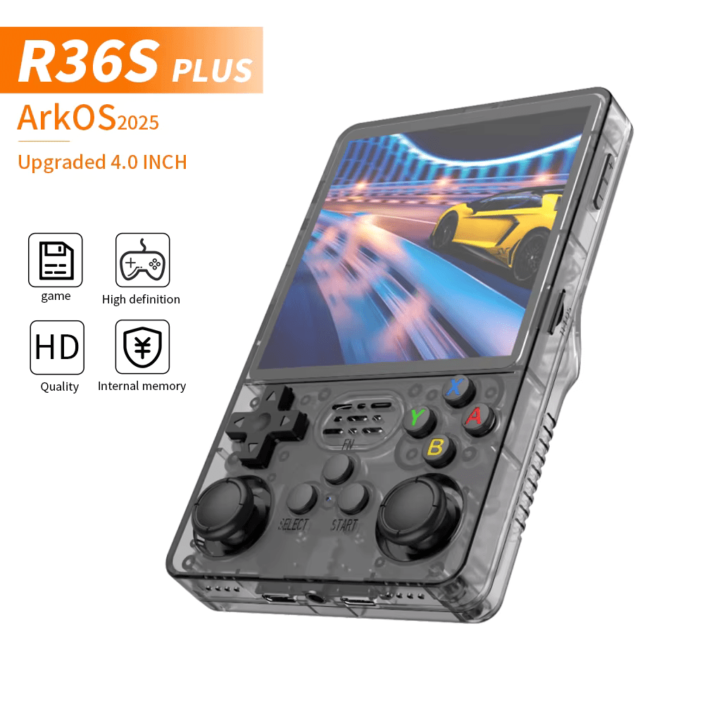 R36S Plus 64G Handheld Game Console 4.0-inch Screen Built-in 15000+ Games 3200mAh Portable Dual Hall Joystick Pocket Video Player Supports 30+ Emulators