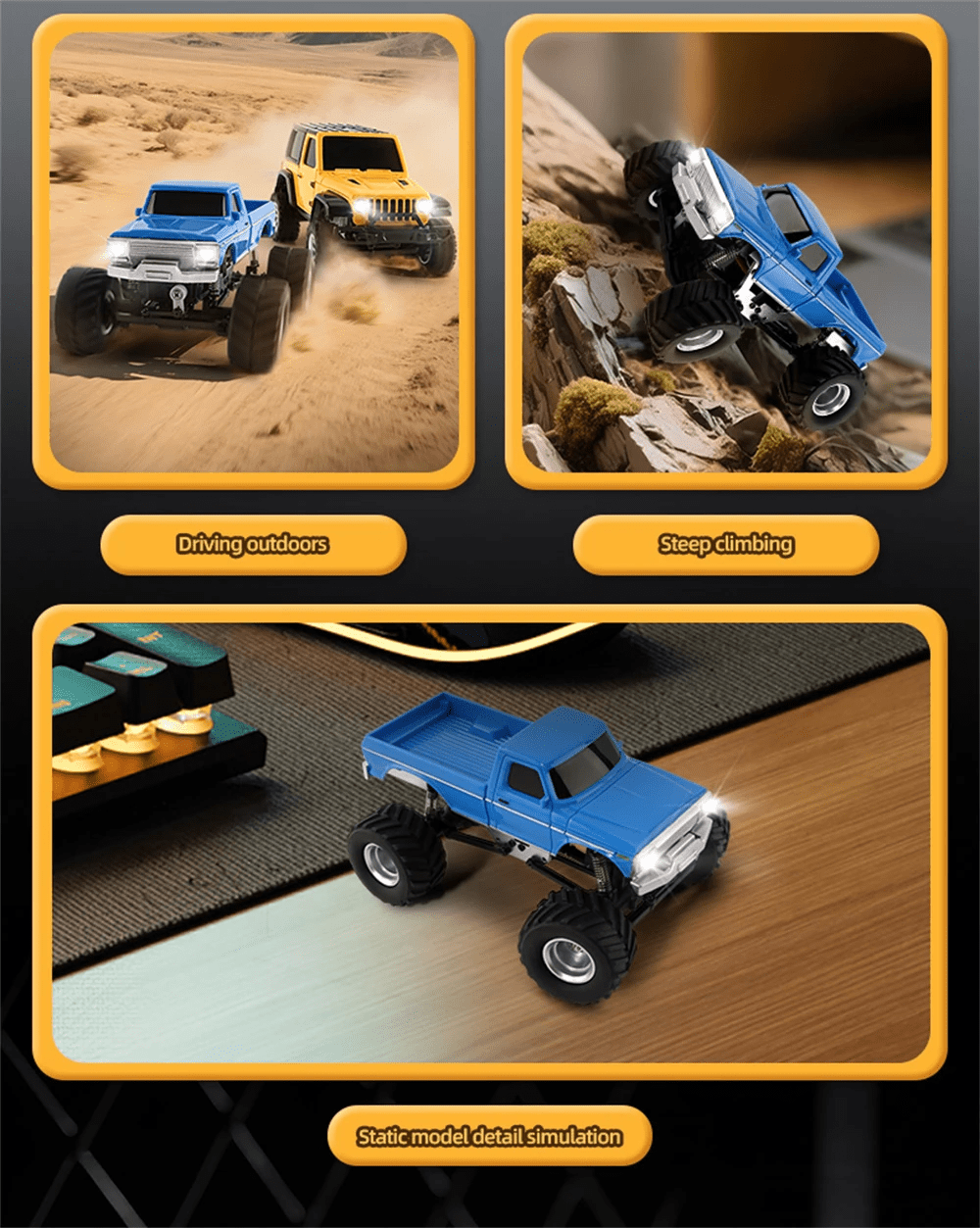 JABAILE 3602 1/36 4WD 2.4G Radio Controlled Off Road Vehicles Mini Crawler Car Lipo Battery Lights RTR RC Toys Model Gift Hobby Model