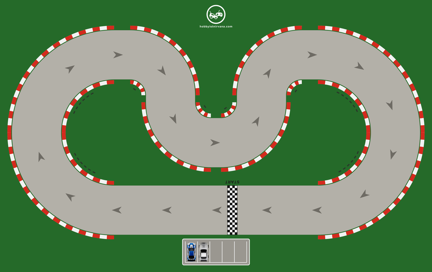 Hobbyist Nirvana 1:43 RC drift mat, 8 x 5 ft GP circuit layout with kerbs and pit box