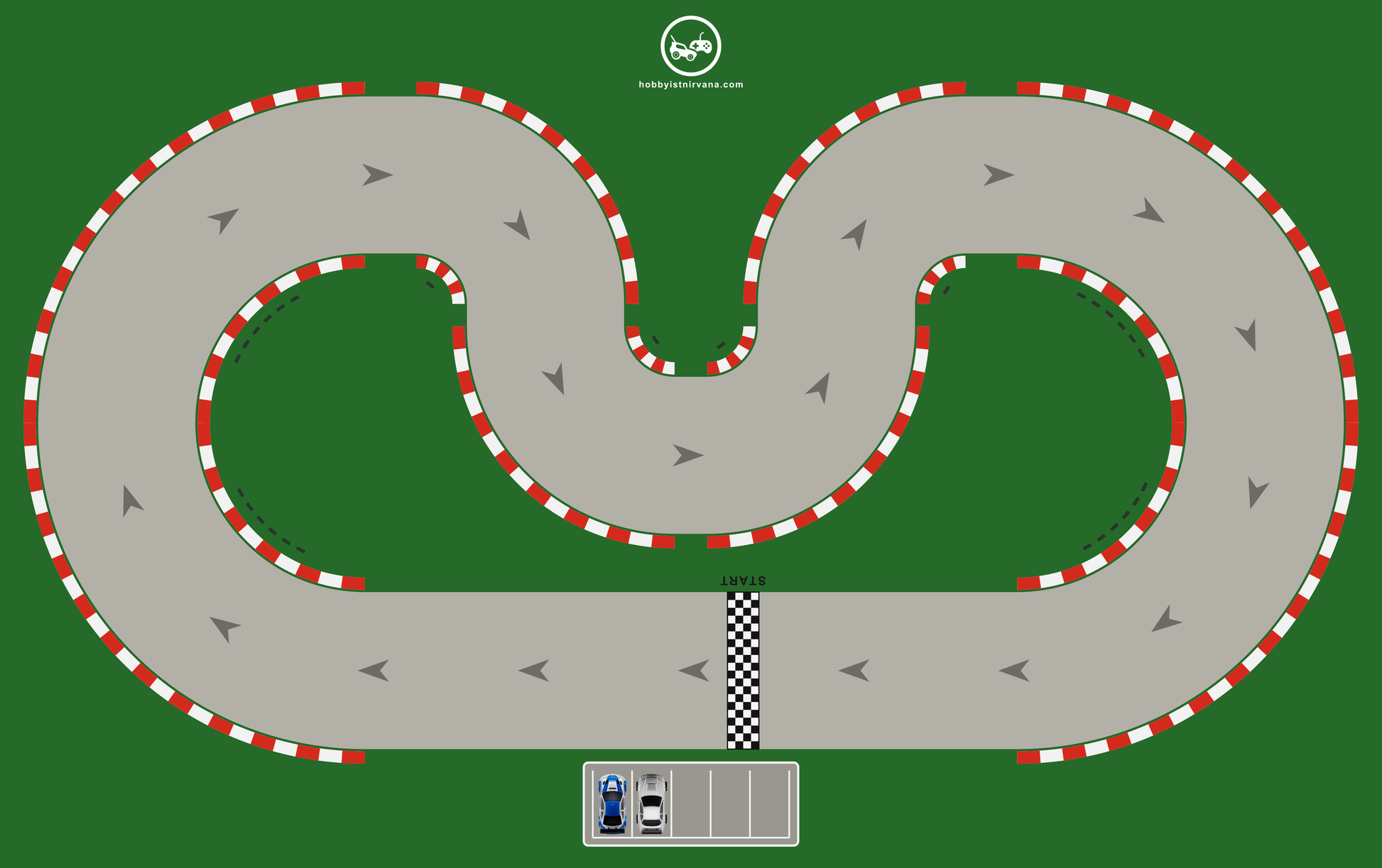 Hobbyist Nirvana 1:43 RC drift mat, 8 x 5 ft GP circuit layout with kerbs and pit box