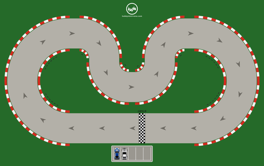 Hobbyist Nirvana 1:43 RC drift mat, 8 x 5 ft GP circuit layout with kerbs and pit box